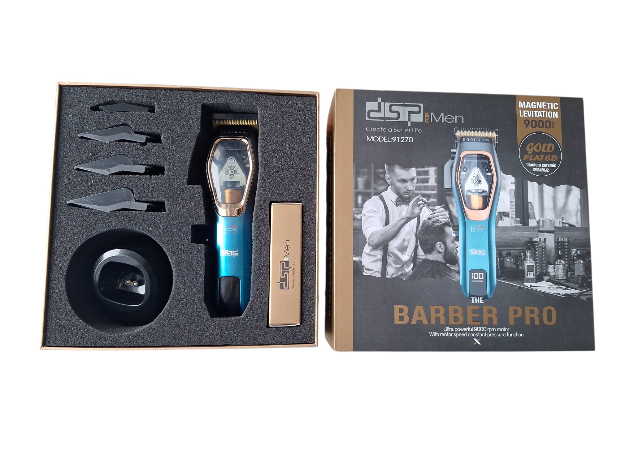 Aparat tuns profesional 9000RPM, lamă Titanium Ceramic, baterie 3000mAh, Magnetic Motor, utilizare salon - imagine 3