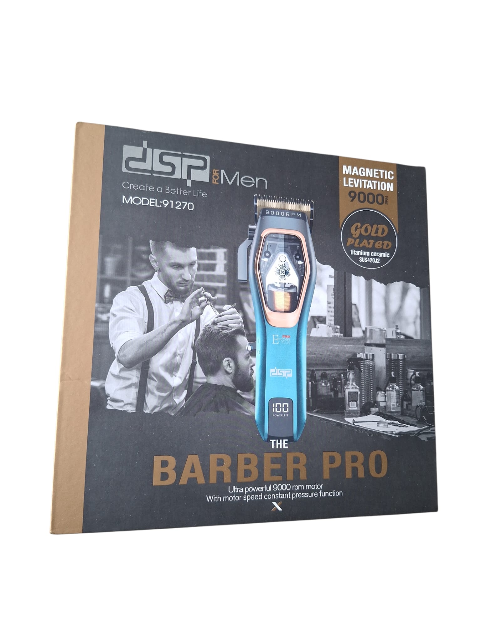 Aparat tuns profesional 9000RPM, lamă Titanium Ceramic, baterie 3000mAh, Magnetic Motor, utilizare salon