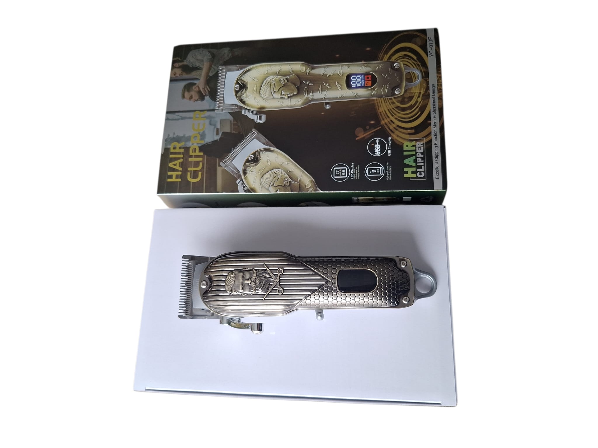 Mașină de tuns păr & barbă, carcasă metal, LED, USB – precizie profesională - imagine 3