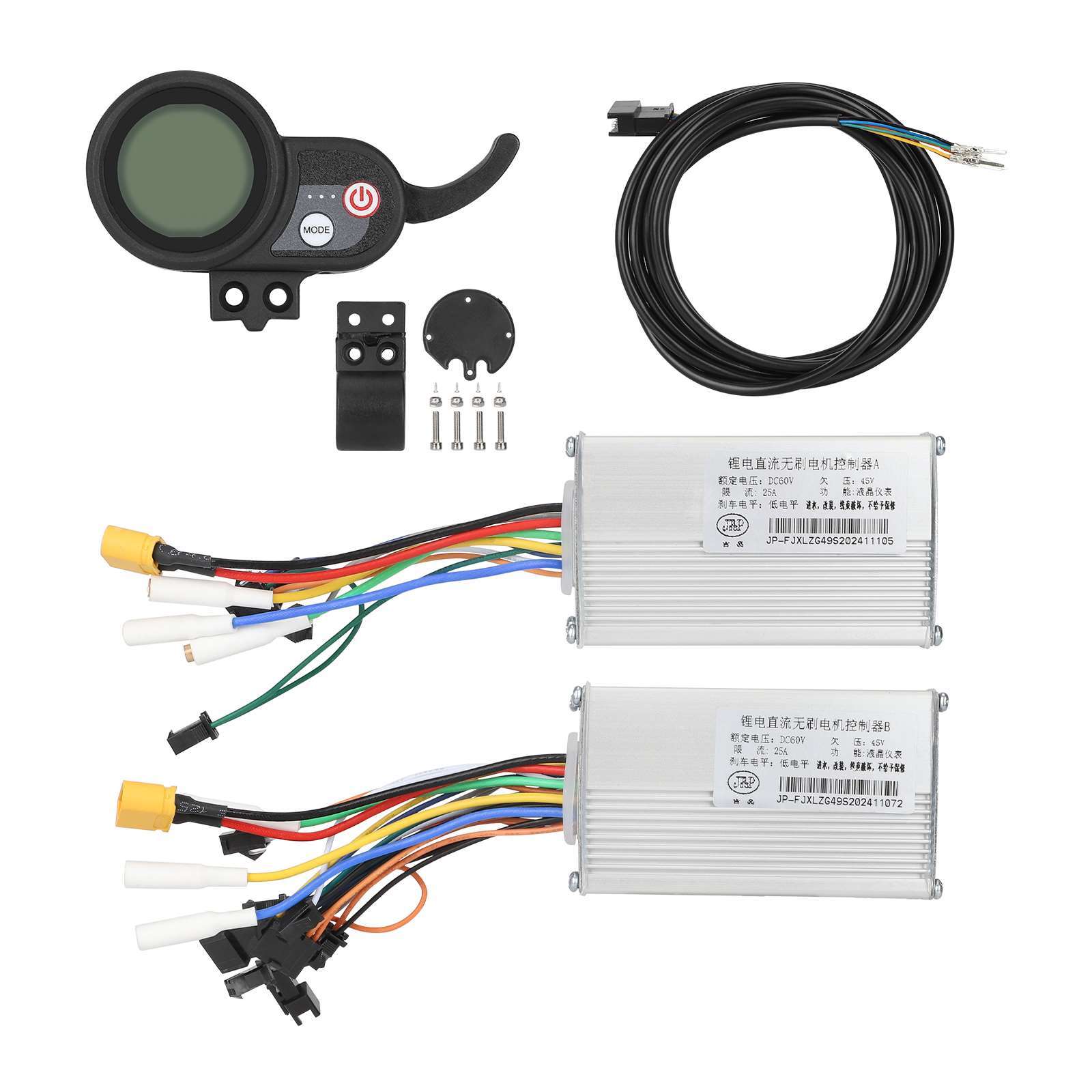 Kit Controller Dual Motor 60V 25A GIPIN JP cu Display LCD și Accelerație pentru Trotinetă Electrică – 2 Controllere A+B